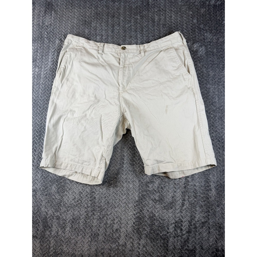 Eddie Bauer Chino Shorts Mens 40 Beige Cotton High Rise Flat Front 9 Inseam
